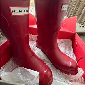 Hunter Red Matte Tall Rubber Boots Womens Size 6